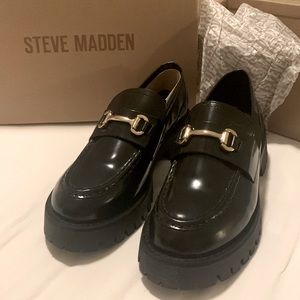 New! Steve Madden Lando Black Leather Platform Loafer